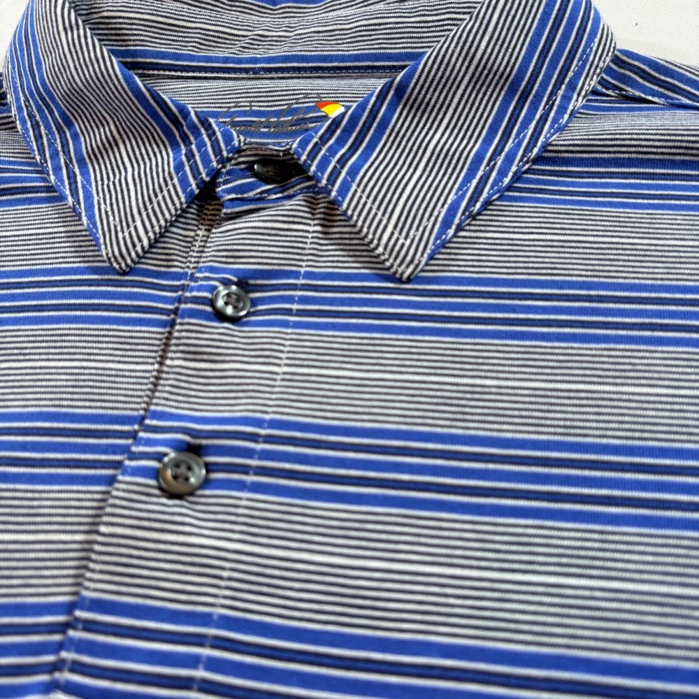 Arnold Palmer Mens XXL Blue Striped Short‎ Sleeve Golf Polo Shirt RN 85027